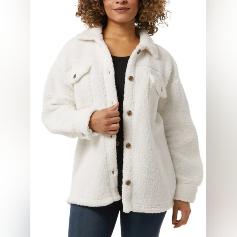 32 Degrees Cozy Fleece Oversized Shirt Jacket Cream Medium/Large New
